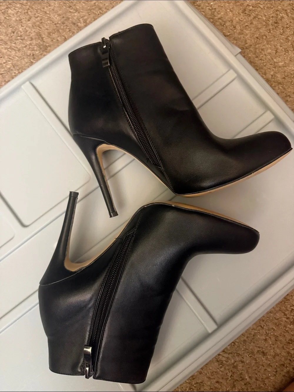 Women's Black Leather Ankle Booties with Side Zip